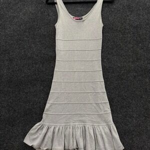 Say What Silver Metallic Knit Dress Womens Small Y2K Ruffle Hem